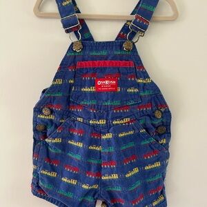 Vintage OshKosh B'gosh Blue Train Print Kids Overalls